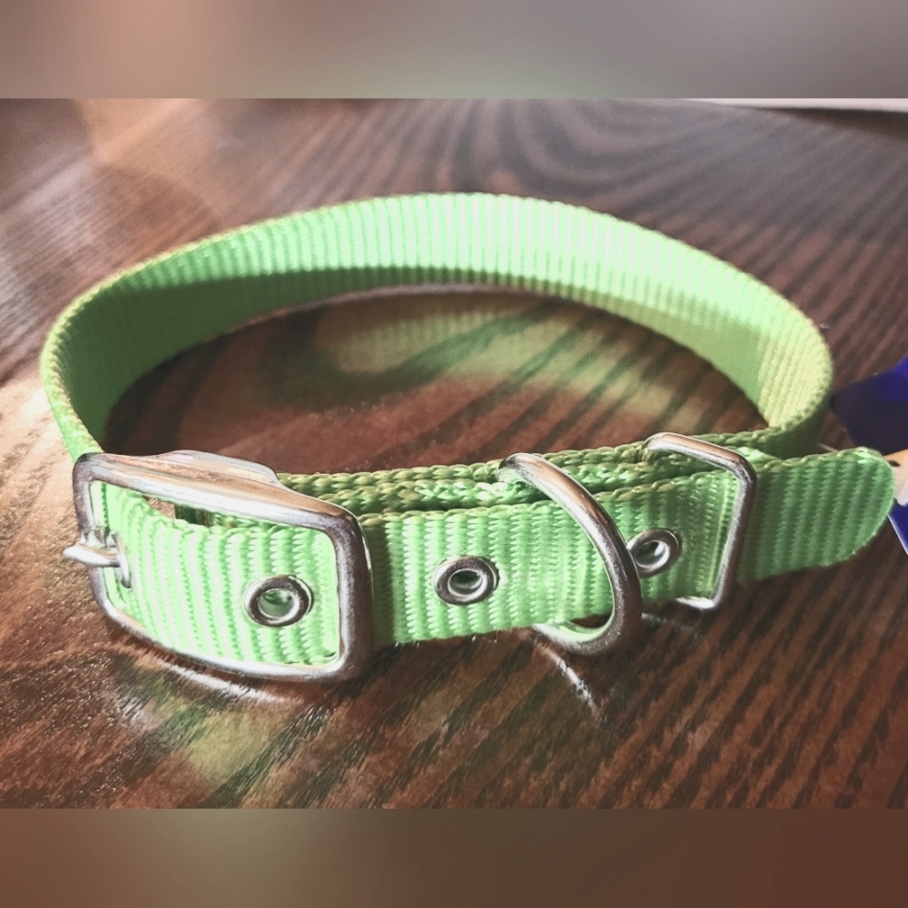 2 /$15  New Hamilton Nylon Deluxe Dog Collar Metal Buckle  Sz 18  Lime